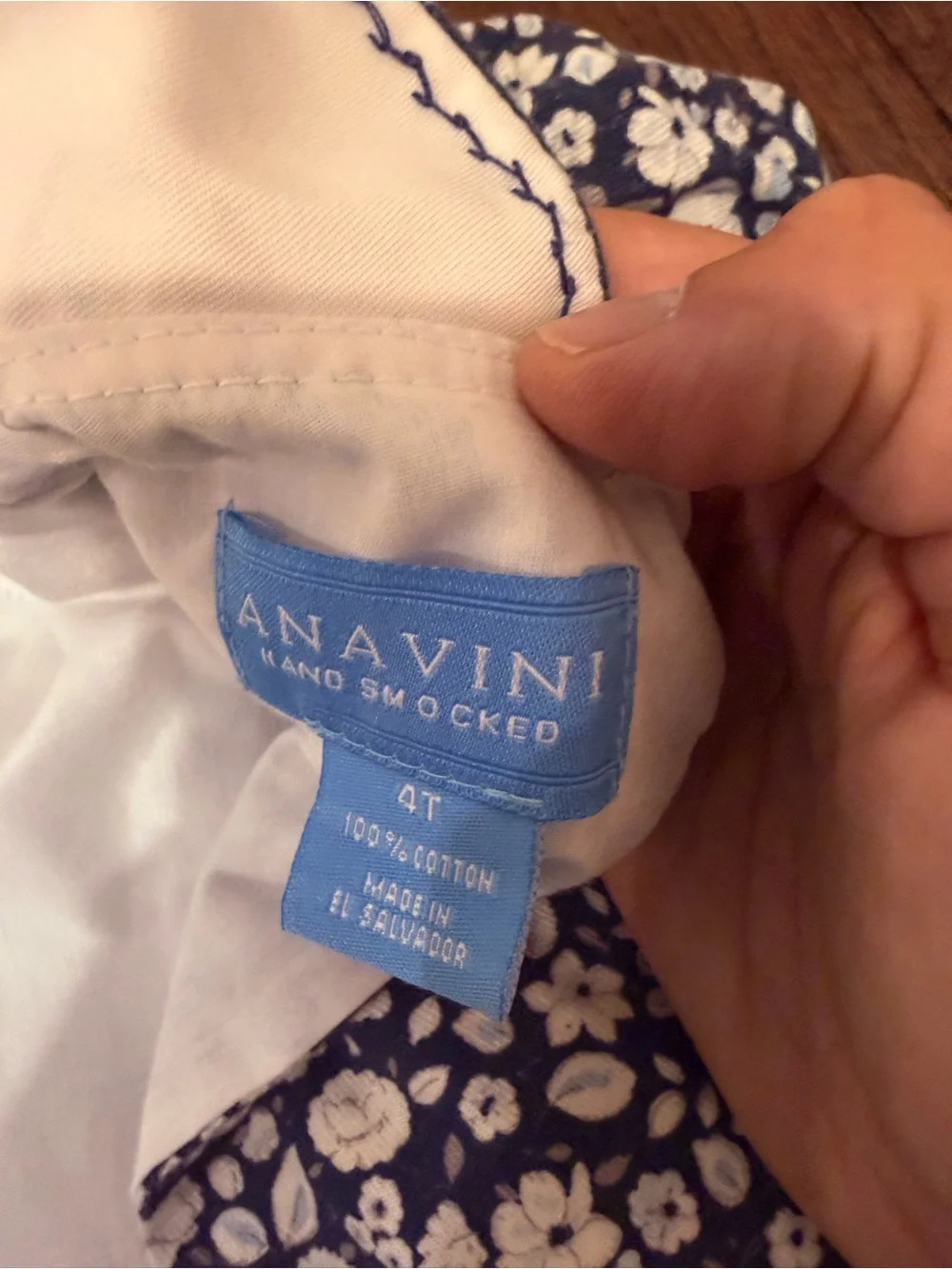 Anavini Blue and White Floral Smocked Kids Dress with Peter Pan Collar